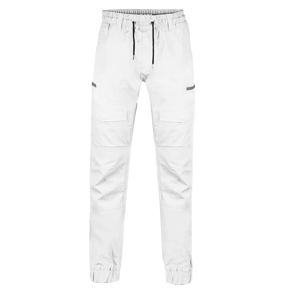 BAD SAVIOUR™ CUFFED ELASTIC WAIST WHITE PAINTERS WORK PANTS