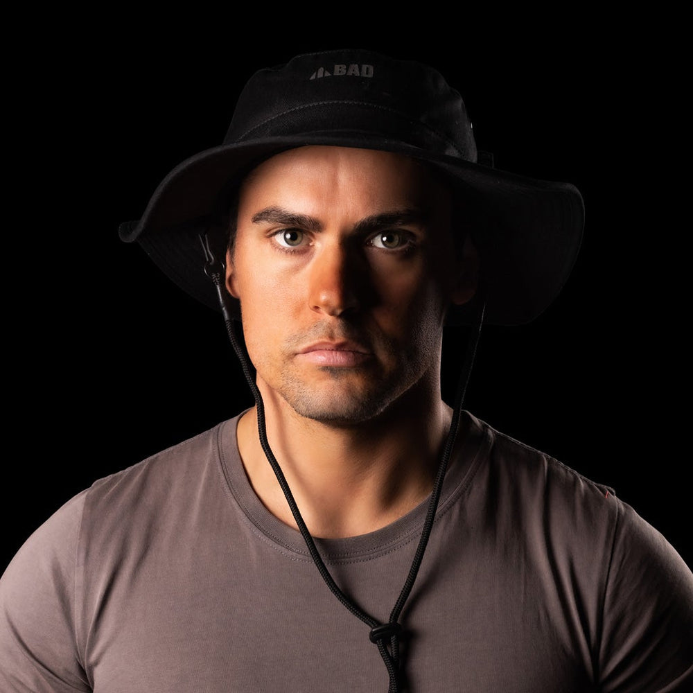 BAD SUN PROTECTION WIDE BRIM BLACK HAT - BAD WORKWEAR