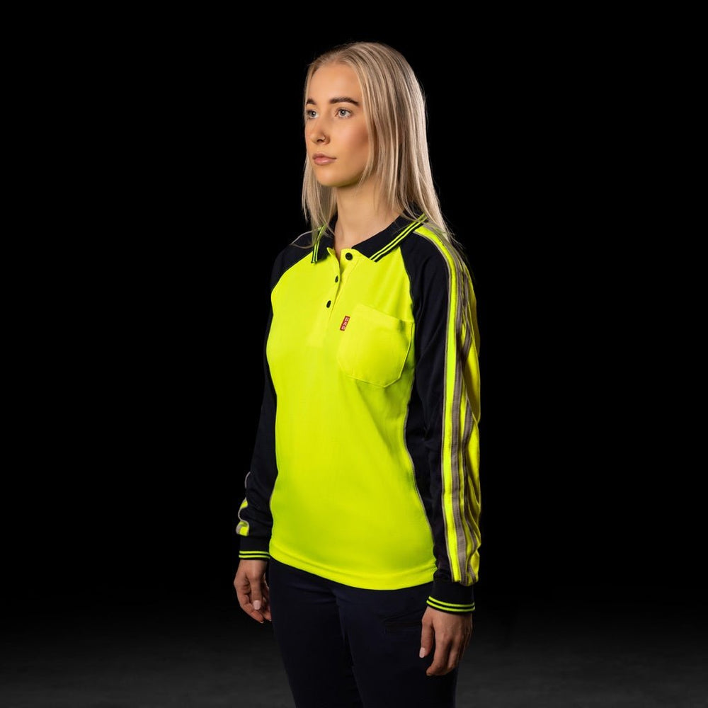 WOMENS HI-VIS L/S POLO SHIRT - BAD WORKWEAR